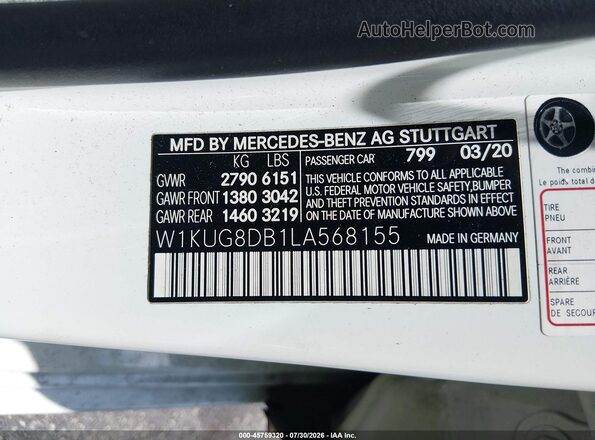 W1KUG8DB1LA568155 2020 MERCEDES-BENZ S-CLASS White Вид підкапотного простору