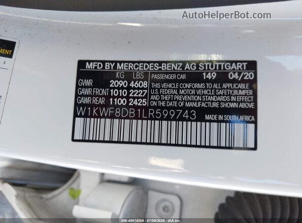 W1KWF8DB1LR599743 2020 MERCEDES-BENZ C-CLASS White Engine compartment view