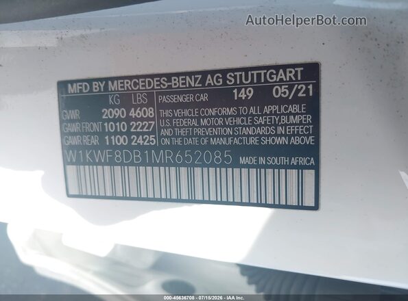 W1KWF8DB1MR652085 2021 MERCEDES-BENZ C-CLASS Белый Вид подкапотного пространства