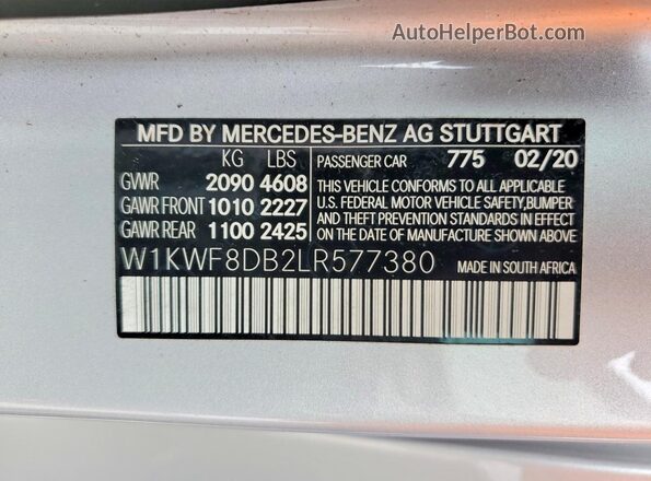 W1KWF8DB2LR577380 2020 MERCEDES-BENZ C Серебряный Вид наклейки с VIN-кодом