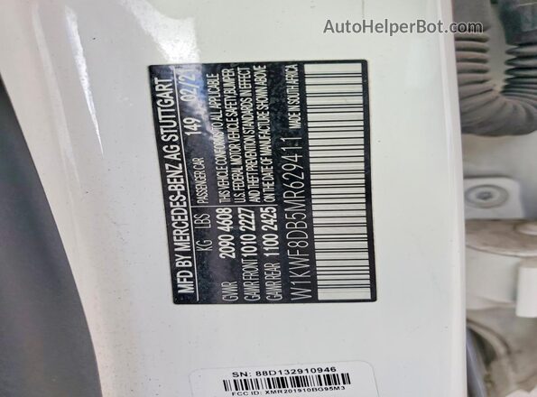 W1KWF8DB5MR629411 2021 MERCEDES-BENZ C White VIN կոդի պիտակի տեսք