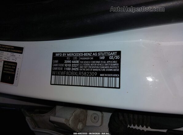 W1KWF8DBXLR582309 2020 MERCEDES-BENZ C-CLASS White Engine compartment view