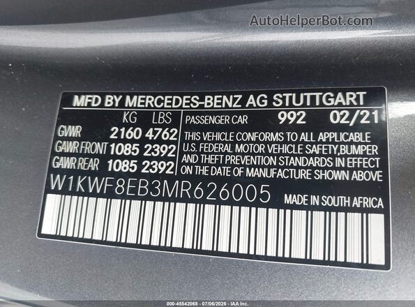 W1KWF8EB3MR626005 2021 MERCEDES-BENZ C-CLASS Gray Vista del compartimento del motor