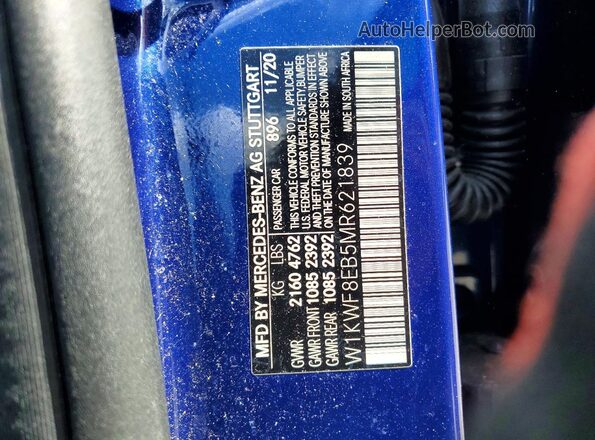W1KWF8EB5MR621839 2021 MERCEDES-BENZ C Синий Вид наклейки с VIN-кодом