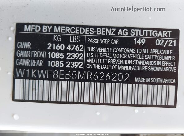 W1KWF8EB5MR626202 2021 MERCEDES-BENZ C-CLASS Белый Вид подкапотного пространства