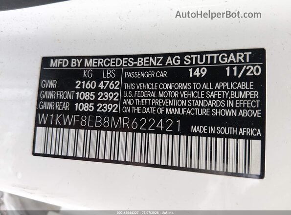 W1KWF8EB8MR622421 2021 MERCEDES-BENZ C-CLASS White Շարժիչի բաժամունքի տեսք