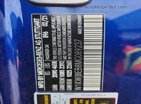 W1KWJ8EB8MG089237 2021 MERCEDES-BENZ C Синий Вид подкапотного пространства