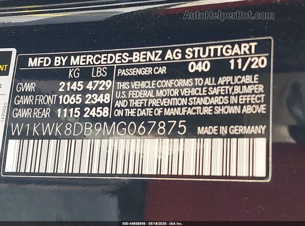W1KWK8DB9MG067875 2021 MERCEDES-BENZ C-CLASS Черный Вид подкапотного пространства