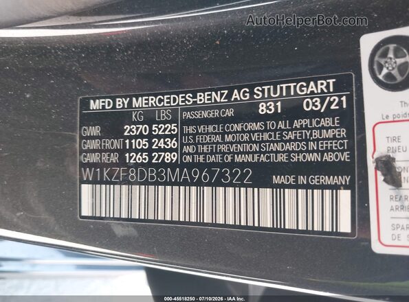 W1KZF8DB3MA967322 2021 MERCEDES-BENZ E-CLASS Черный Вид подкапотного пространства