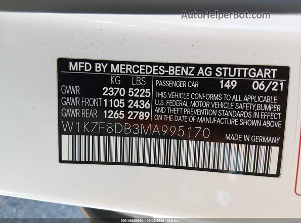 W1KZF8DB3MA995170 2021 MERCEDES-BENZ E-CLASS White Engine compartment view