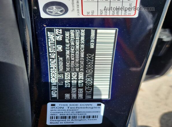 W1KZF8DB7NB086232 2022 MERCEDES-BENZ E Black Вид наклейки з VIN-кодом