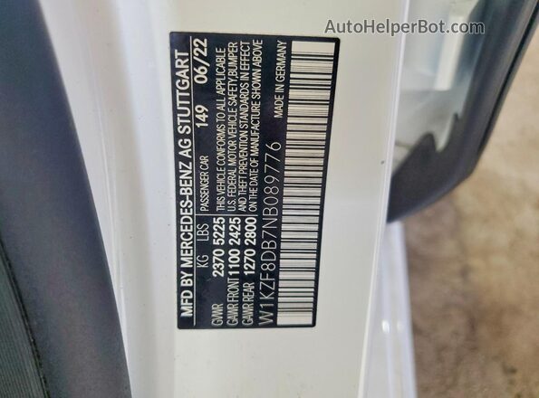W1KZF8DB7NB089776 2022 MERCEDES-BENZ E Белый Вид подкапотного пространства