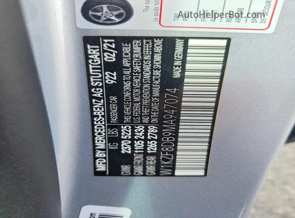 W1KZF8DB9MA947074 2021 MERCEDES-BENZ E Silver Շարժիչի բաժամունքի տեսք
