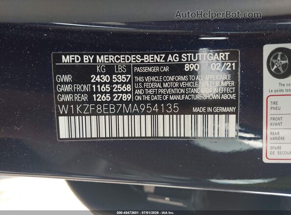 W1KZF8EB7MA954135 2021 MERCEDES-BENZ E-CLASS Blue ძრავის განყოფილების ხედი