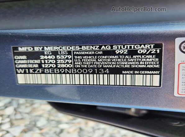 W1KZF8EB9NB009134 2022 MERCEDES-BENZ E Gray VIN sticker view