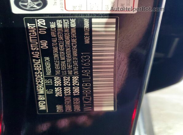W1KZH8KB1LA816331 2020 MERCEDES-BENZ E Black Widok naklejki z numerem VIN