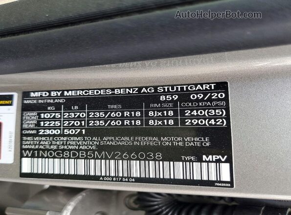 W1N0G8DB5MV266038 2021 MERCEDES-BENZ GLC-CLASS Silver 360 interior view