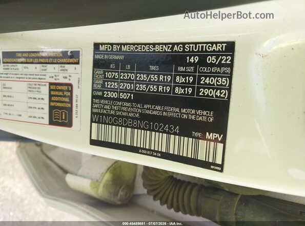 W1N0G8DB8NG102434 2022 MERCEDES-BENZ GLC 300 White Widok komory silnika
