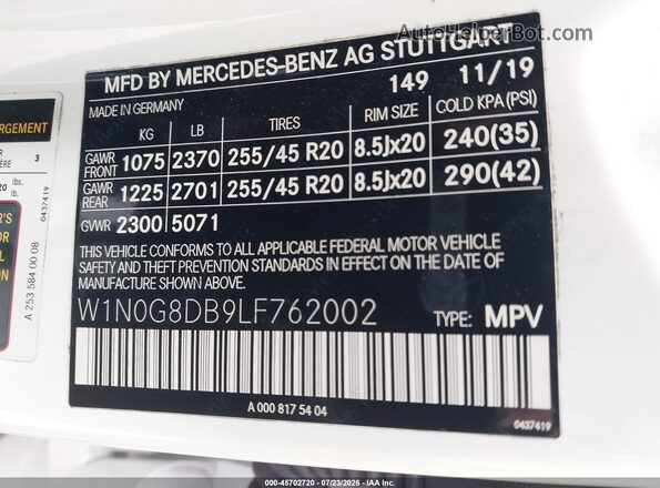 W1N0G8DB9LF762002 2020 MERCEDES-BENZ GLC 300 White Vista del compartimento del motor