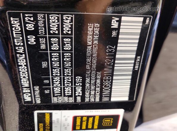 W1N0G8EB1MV321132 2021 MERCEDES-BENZ GLC-CLASS Black Vista de la etiqueta del VIN