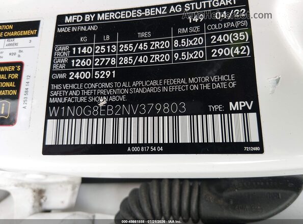 W1N0G8EB2NV379803 2022 MERCEDES-BENZ GLC 300 White Engine compartment view