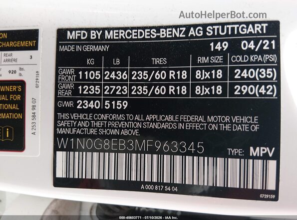 W1N0G8EB3MF963345 2021 MERCEDES-BENZ GLC 300 White ძრავის განყოფილების ხედი