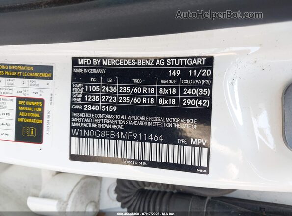 W1N0G8EB4MF911464 2021 MERCEDES-BENZ GLC 300 White ძრავის განყოფილების ხედი