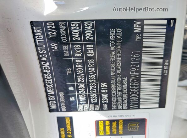 W1N0G8EB7MF921261 2021 MERCEDES-BENZ GLC-CLASS White VIN sticker view