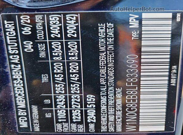 W1N0G8EB8LF833690 2020 MERCEDES-BENZ GLC-CLASS Black Вид підкапотного простору