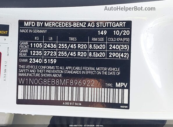 W1N0G8EB8MF896922 2021 MERCEDES-BENZ GLC 300 Белый Вид подкапотного пространства