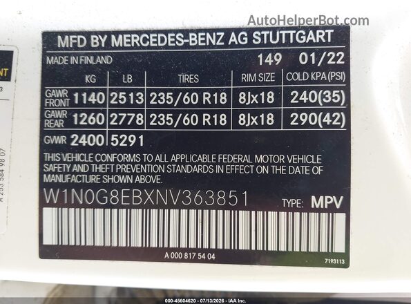 W1N0G8EBXNV363851 2022 MERCEDES-BENZ GLC 300 White Vista del compartimento del motor