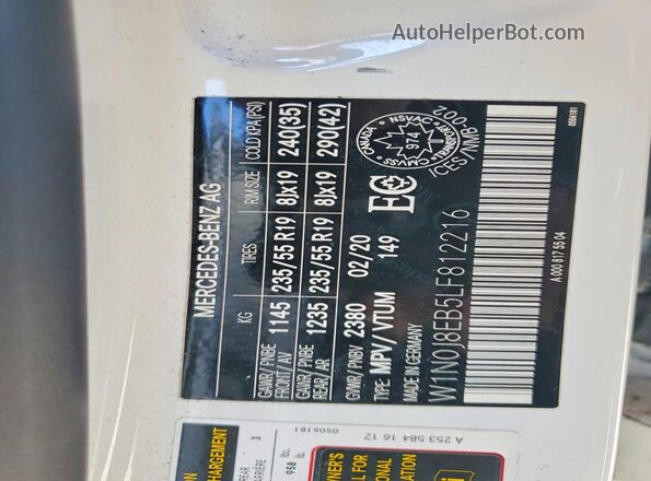 W1N0J8EB5LF812216 2020 MERCEDES-BENZ GLC-CLASS White Вид наклейки з VIN-кодом