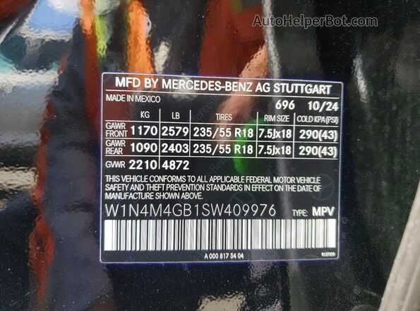W1N4M4GB1SW409976 2025 MERCEDES-BENZ GLB-CLASS Black VIN sticker view