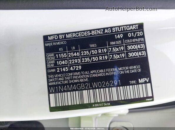 W1N4M4GB2LW026291 2020 MERCEDES-BENZ GLB-CLASS White Widok komory silnika