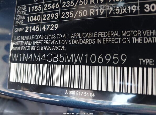 W1N4M4GB5MW106959 2021 MERCEDES-BENZ GLB-CLASS Navy Vista del compartimento del motor