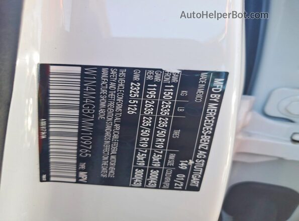 W1N4M4GB7MW109765 2021 MERCEDES-BENZ GLB-CLASS White VIN sticker view