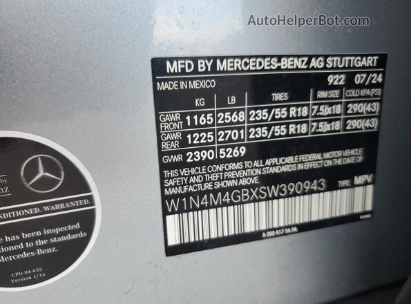 W1N4M4GBXSW390943 2025 MERCEDES-BENZ GLB-CLASS Silver VIN կոդի պիտակի տեսք