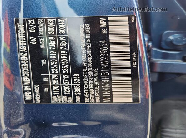 W1N4M4HB1NW239654 2022 MERCEDES-BENZ GLB-CLASS Blue VIN sticker view