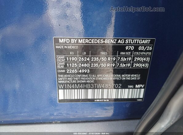 W1N4M4HB3TW485702 2026 MERCEDES-BENZ GLB-CLASS Blue Vista del compartimento del motor