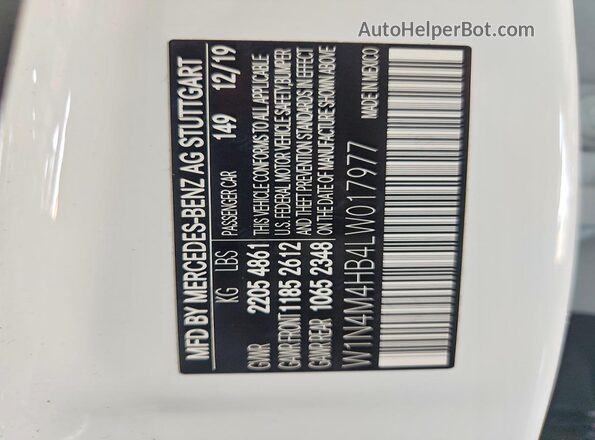 W1N4M4HB4LW017977 2020 MERCEDES-BENZ GLB-CLASS White Շարժիչի բաժամունքի տեսք