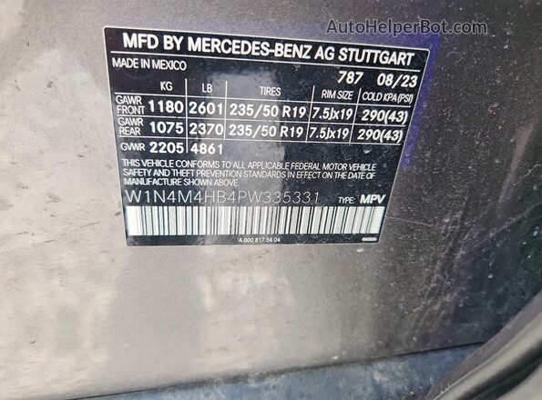 W1N4M4HB4PW335331 2023 MERCEDES-BENZ GLB-CLASS Gray VIN კოდის სტიკერის ხედი
