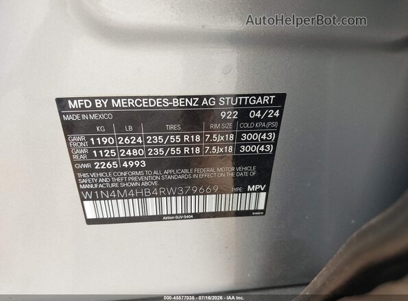 W1N4M4HB4RW379669 2024 MERCEDES-BENZ GLB-CLASS Silver Widok komory silnika