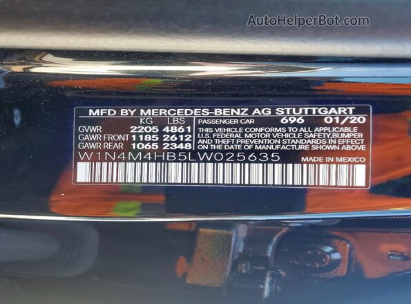 W1N4M4HB5LW025635 2020 MERCEDES-BENZ GLB-CLASS Black VIN կոդի պիտակի տեսք
