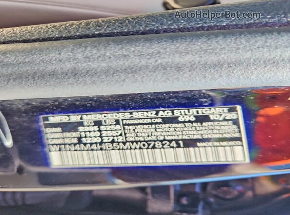 W1N4M4HB5MW078241 2021 MERCEDES-BENZ GLB-CLASS Black VIN կոդի պիտակի տեսք