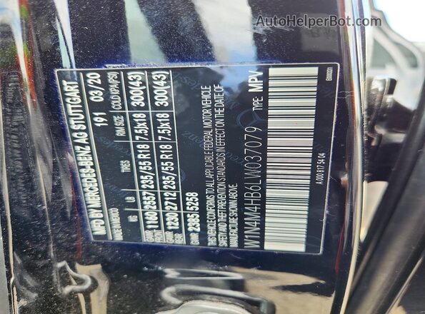 W1N4M4HB6LW037079 2020 MERCEDES-BENZ GLB-CLASS Black VIN კოდის სტიკერის ხედი