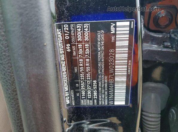 W1N4M4HB7LW023028 2020 MERCEDES-BENZ GLB-CLASS Black VIN კოდის სტიკერის ხედი