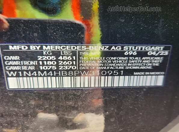 W1N4M4HB8PW310951 2023 MERCEDES-BENZ GLB-CLASS Black VIN კოდის სტიკერის ხედი