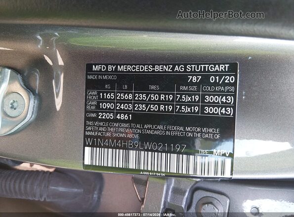 W1N4M4HB9LW021197 2020 MERCEDES-BENZ GLB-CLASS Gray Vista del compartimento del motor
