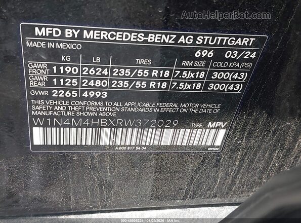 W1N4M4HBXRW372029 2024 MERCEDES-BENZ GLB-CLASS Черный Вид подкапотного пространства