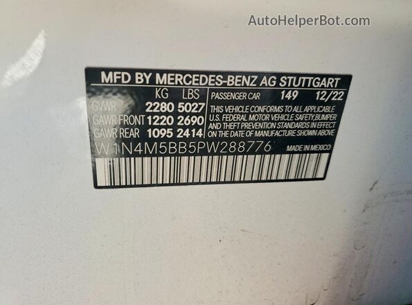 W1N4M5BB5PW288776 2023 MERCEDES-BENZ GLB-CLASS White VIN sticker view